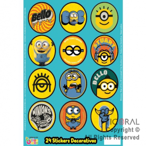 MINIONS STICKERS AUTOADHESIVOS X 24 UNIDADES